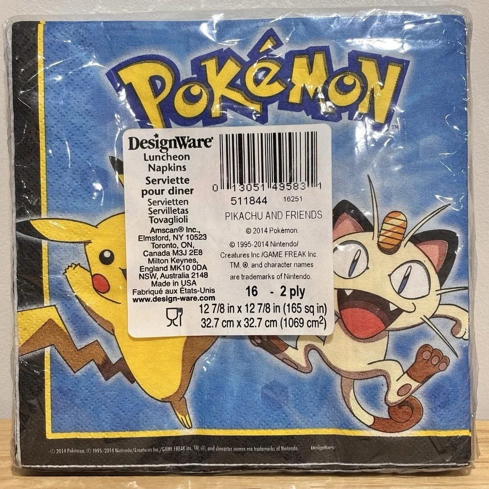 16 2-PLY Pokémon Pikachu Meowth Designware Luncheon Napkins‎ New Birthday Party